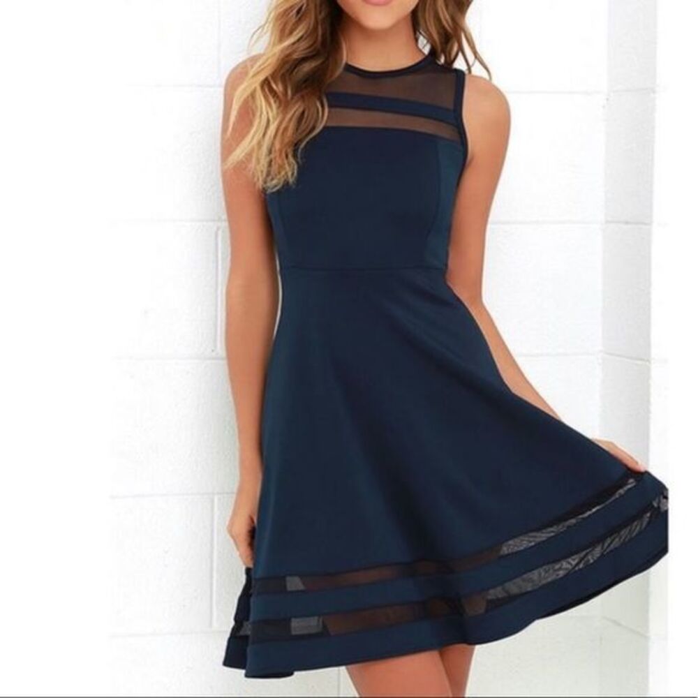 Lulu’s Final Stretch Navy Blue Fit and Flare Dress XS